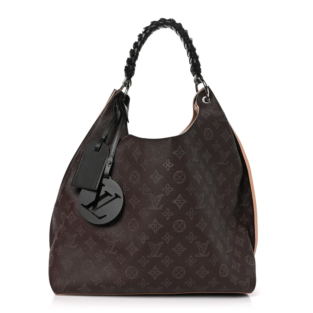 Lushentic Louis Vuitton Carmel Hobo GM Chocolate Mahina Leather Cashmere Beige Interior Front