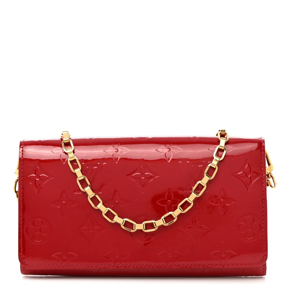 Lushentic Louis Vuitton Chaine Wallet PM Pomme D_Amour Vernis Leather Gold Hardware Front