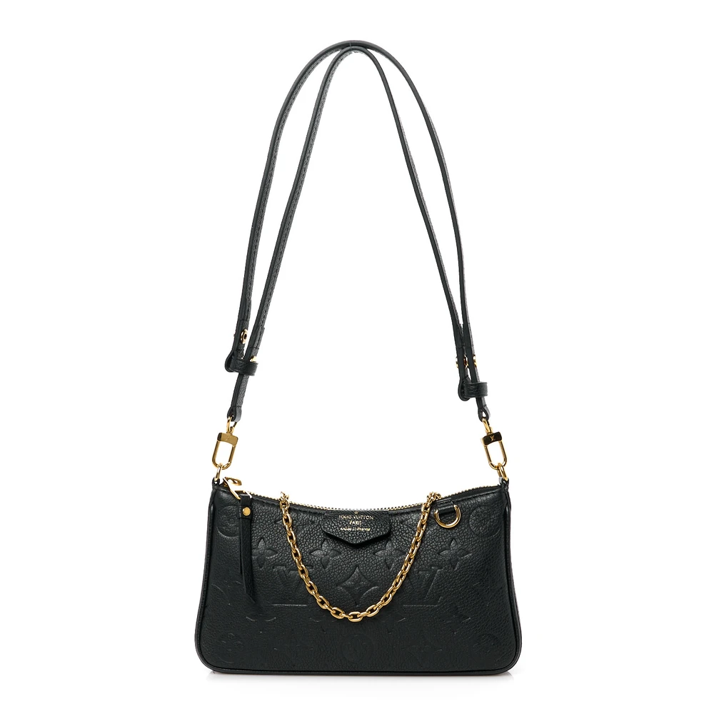 Lushentic Louis Vuitton Easy Pouch on Strap PM Black Empreinte Leather Gold Hardware Front