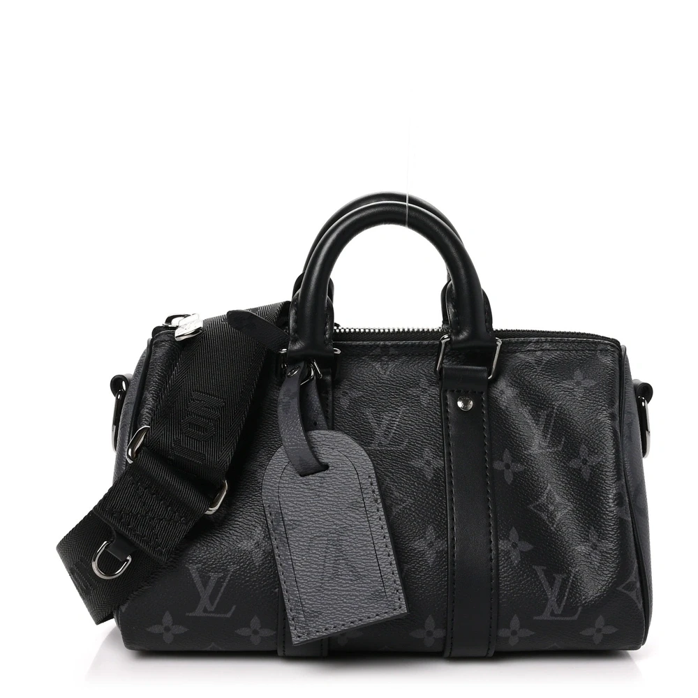 Lushentic Louis Vuitton Keepall Bandouliere 25 Reverse Monogram Eclipse Canvas Silver Hardware Front
