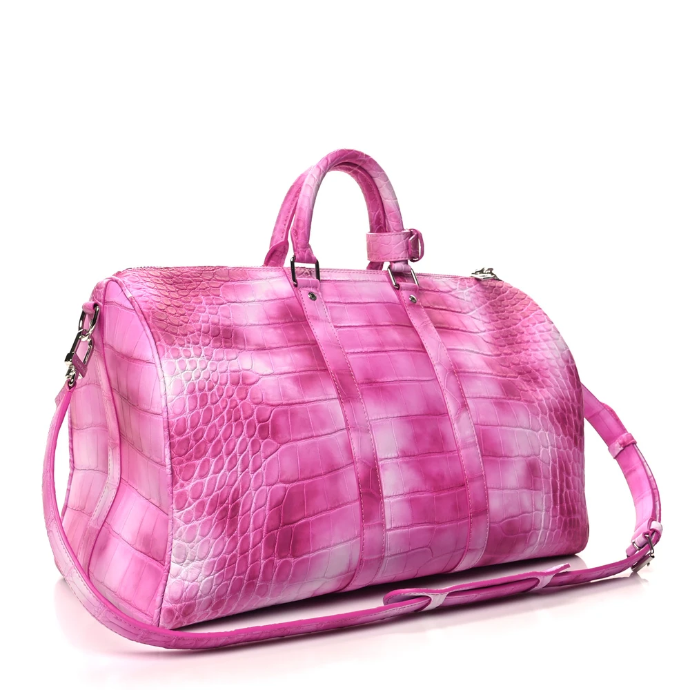 Lushentic Bag Keepall Bandouliere 45 in Fuchsia Matte Alligator Leather - Image 3