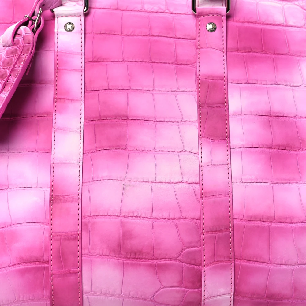 Lushentic Bag Keepall Bandouliere 45 in Fuchsia Matte Alligator Leather - Image 8