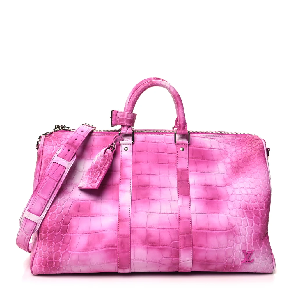 Lushentic Louis Vuitton Keepall Bandoulière 45 Fuchsia Matte Alligator Leather Silver Hardware Front