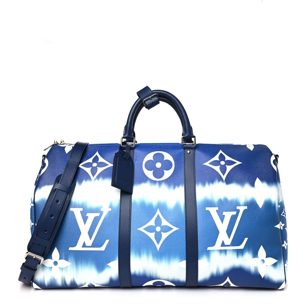 Lushentic Louis Vuitton Keepall Bandoulière 50 Blue Monogram Escale Canvas Silver Hardware Front