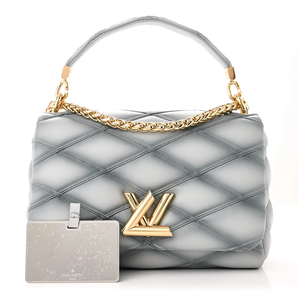 Lushentic Louis Vuitton Malletage Top Handle GO-14 MM Ecume Grey Lambskin Leather Gold Hardware Front
