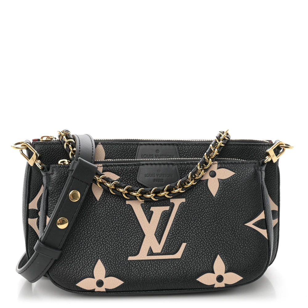 Lushentic Louis Vuitton Multi Pochette Accessoires PM Black_Beige Giant Monogram Empreinte Leather Gold Hardware Front