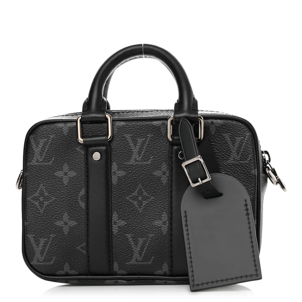 Lushentic Louis Vuitton Nano Porte Documents Voyage BB Black Monogram Eclipse Canvas Silver Hardware Front