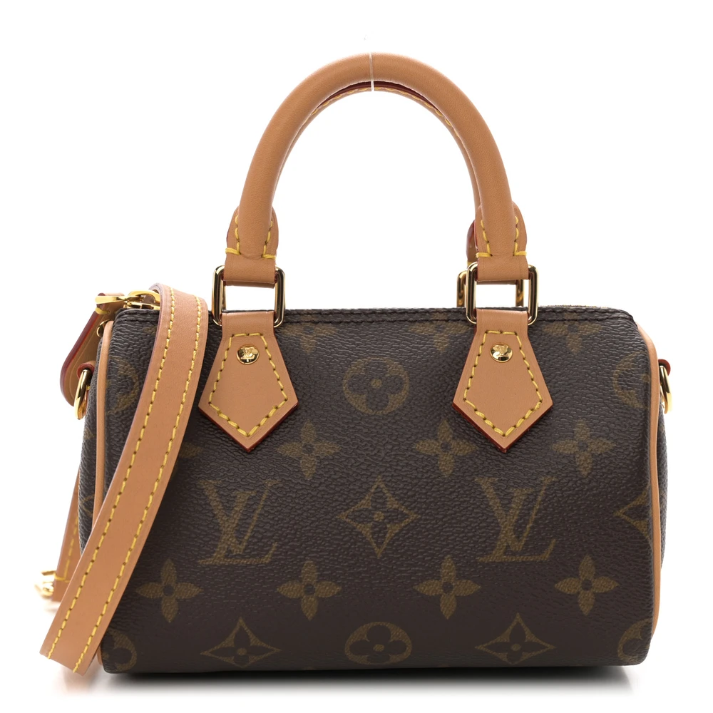 Lushentic Louis Vuitton Nano Speedy Bandouliere Monogram Canvas Brass Hardware Front