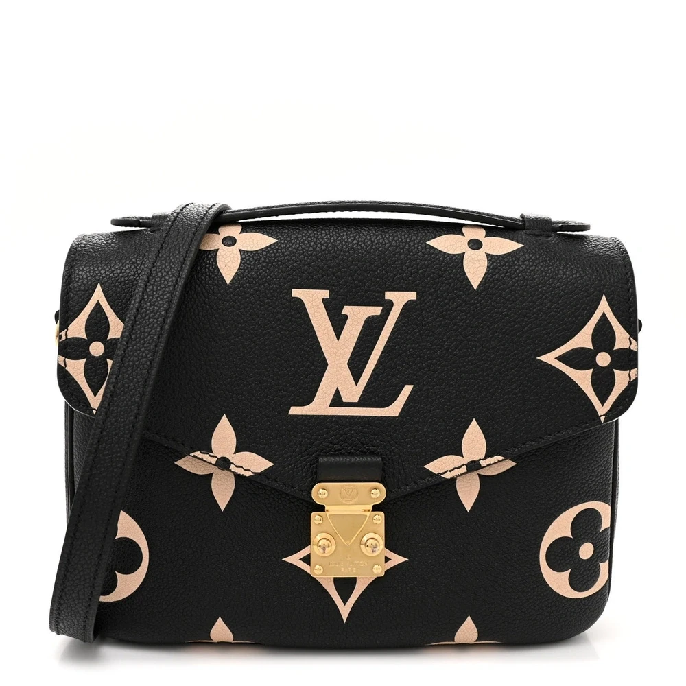 Lushentic Louis Vuitton Pochette Metis PM Black_Beige Giant Monogram Empreinte Leather Brass Hardware Front