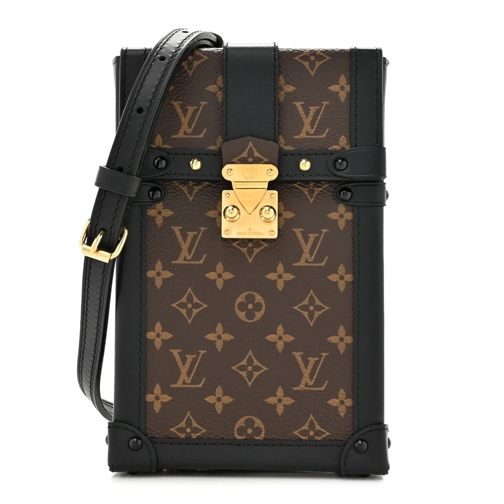 Lushentic Louis Vuitton Pochette Trunk Verticale Black Monogram Canvas Brass Hardware Front
