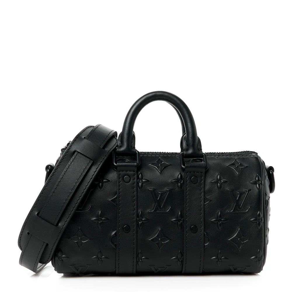 Lushentic Louis Vuitton Seal Keepall XS Black Monogram Canvas Matte Black Hardware Front
