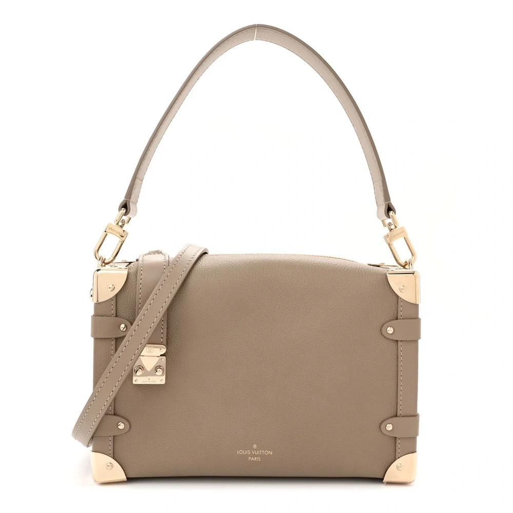 Lushentic Louis Vuitton Side Trunk MM Taupe Calfskin Leather Gold Hardware Front