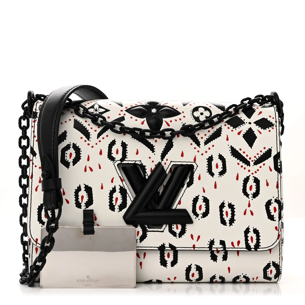 Lushentic Louis Vuitton Twist Shoulder Bag MM White_Black Calfskin Leather Graphic Print Black Hardware Front