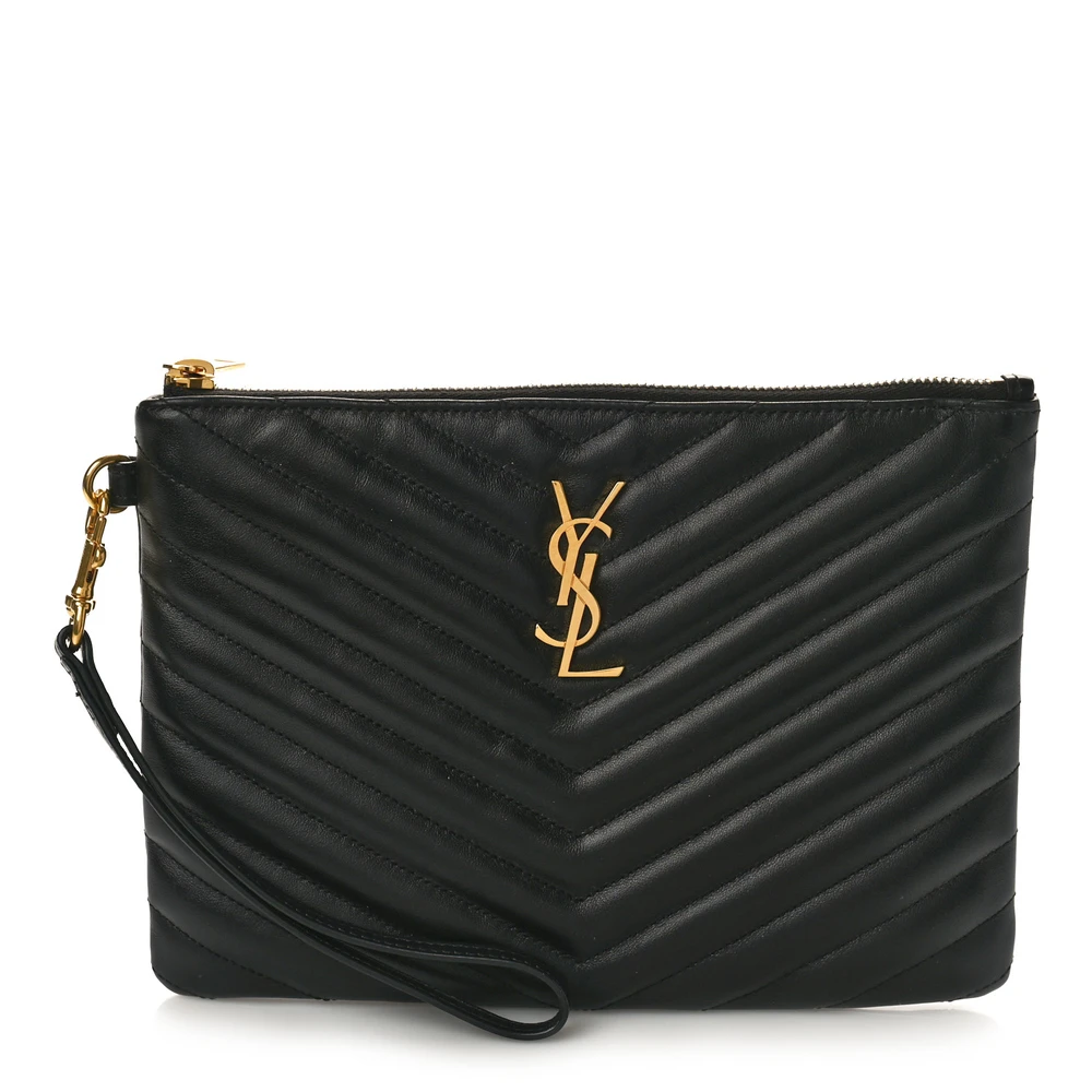Lushentic Medium A5 Wristlet – Black Chevron, Gold Hardware