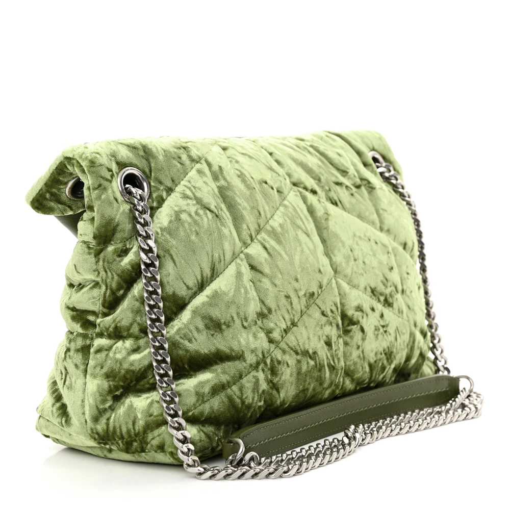 Lushentic Designer Small Loulou Chain Satchel - Green Puffer Velvet Bag - Image 3