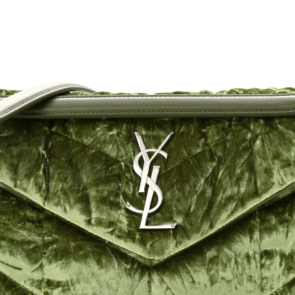 Lushentic Designer Small Loulou Chain Satchel - Green Puffer Velvet Bag - Image 8