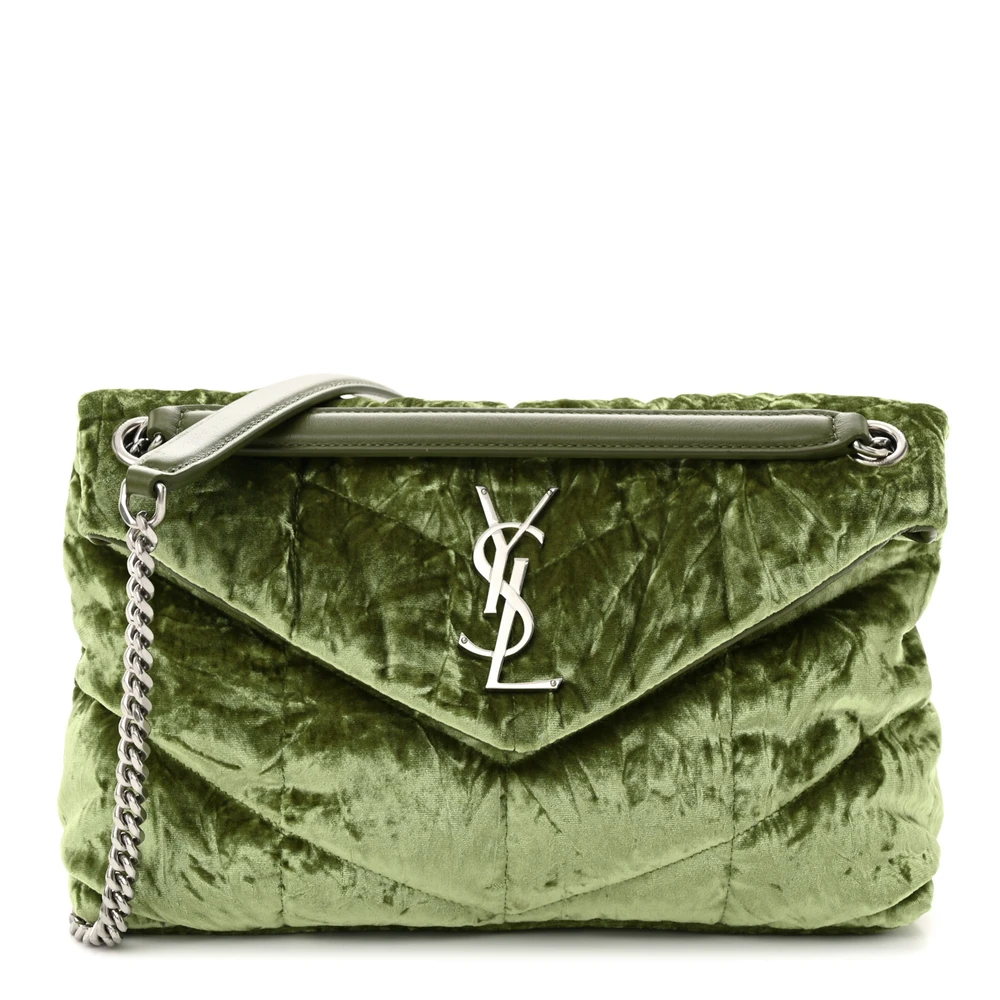 Lushentic Designer Small Loulou Chain Satchel - Green Puffer Velvet Bag