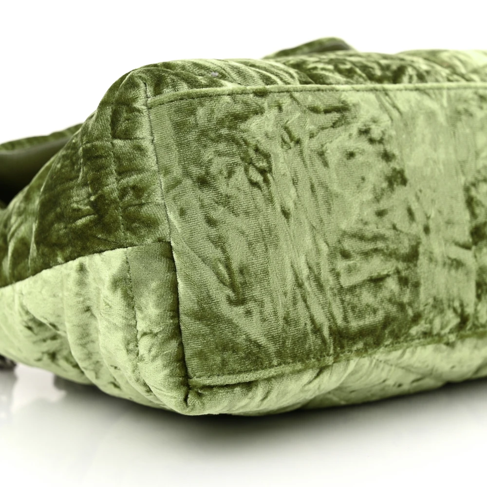 Lushentic Designer Small Loulou Chain Satchel - Green Puffer Velvet Bag - Image 4