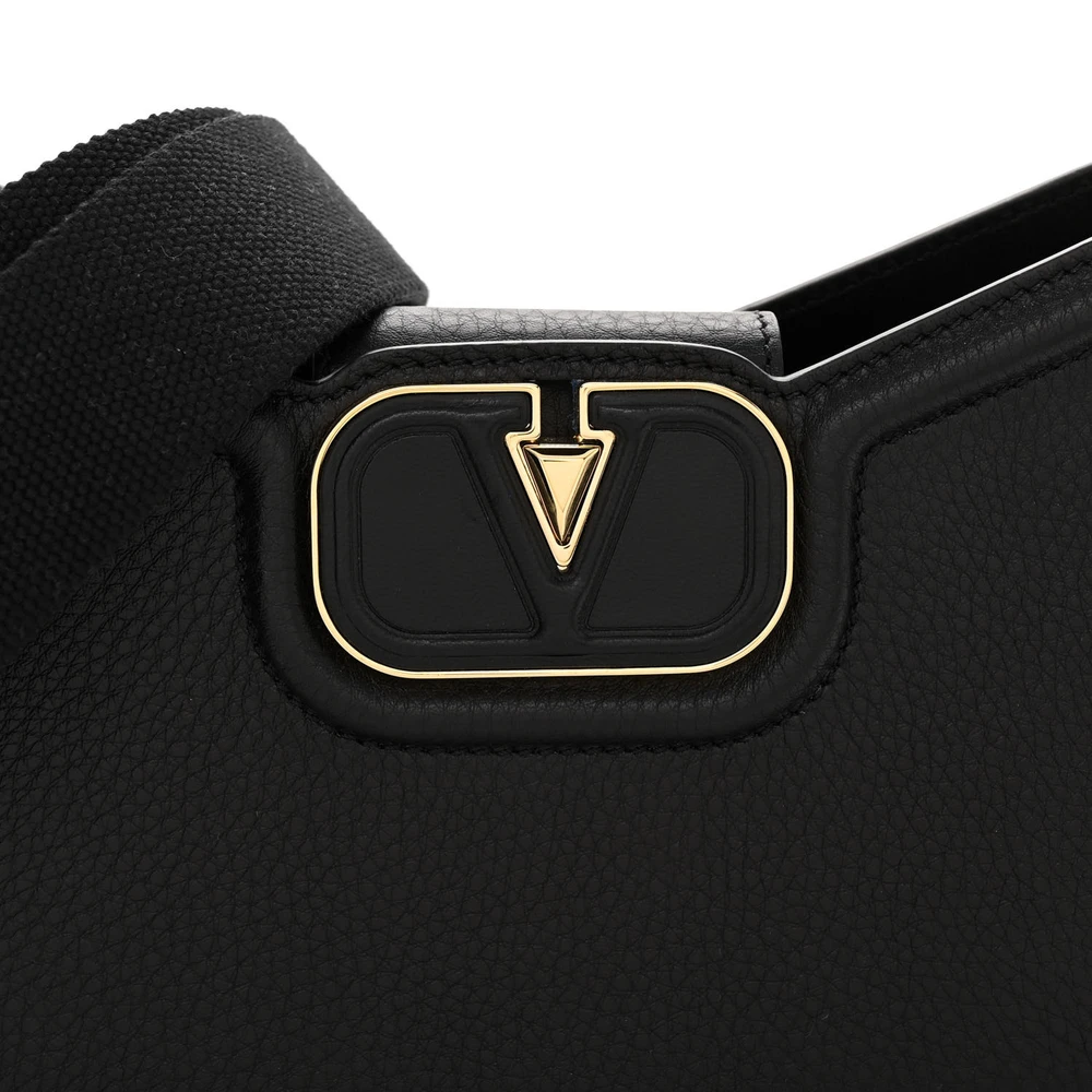 Lushentic Vlogo Signature Shoulder Bag in Black Calfskin Leather - Image 8