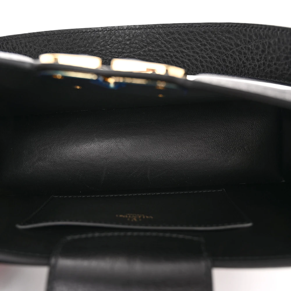 Lushentic Vlogo Signature Shoulder Bag in Black Calfskin Leather - Image 7